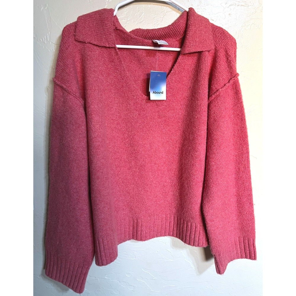 Abound Nordstrom Womens Pink Rapture Polo Collar V-Neck Sweater AB497686MI Small